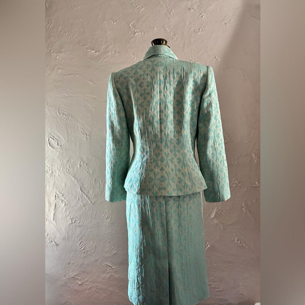 Vintage 80s/90s B. LOUISE Mint Green Brocade Skirt Suit Set - Picture 7 of 16